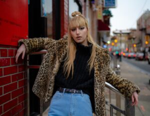 photo of model posing in chinatown philly